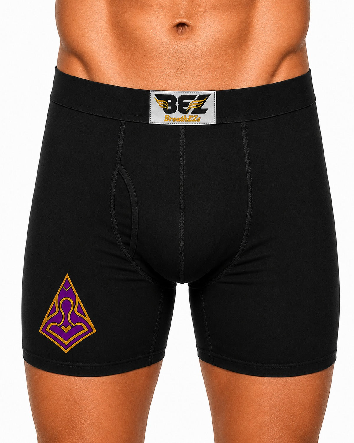 BreathEZs Special Edition black boxer briefs with the diamond emblem, front